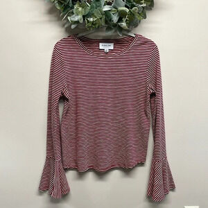 Highline Collective Bell Sleeve Red White Striped Top L